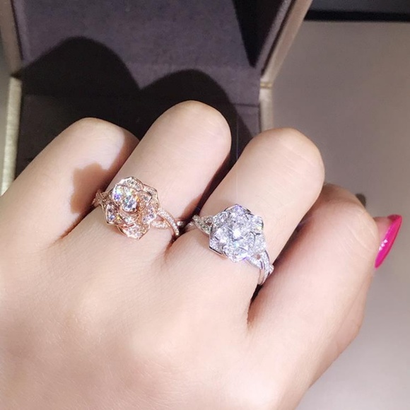 NEW 925 Sterling Silver Diamond Rose Ring - Picture 5 of 6